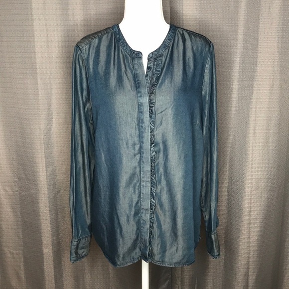 DOWNEAST MEDIUM BLUE BUTTON UP BLOUSE - Picture 1 of 9